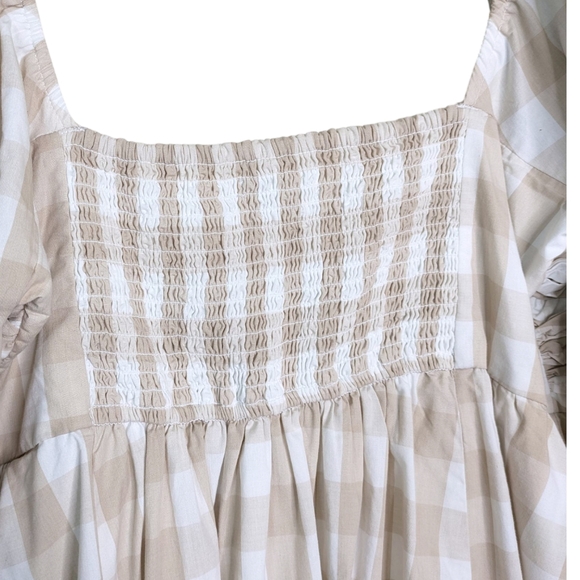Abercrombie Fitch Emerson Poplin Puff Sleeve Gingham Dress Large Tall LT Peasant - Picture 11 of 13